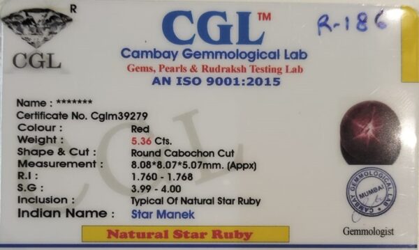 5.36 Carat Natural Star Ruby Stone - Image 2