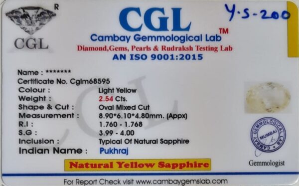 2.54 Carat Natural Yellow Sapphire - Image 2