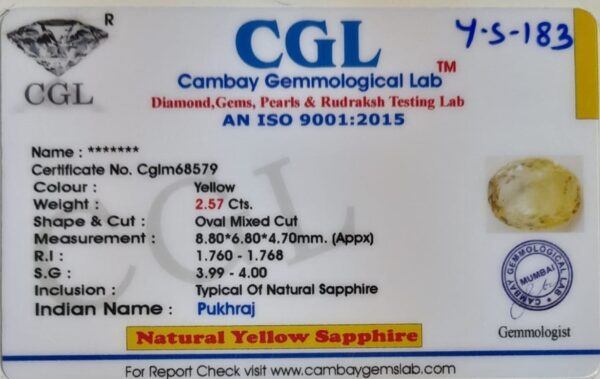 2.57 Carat Natural Yellow Sapphire - Image 2