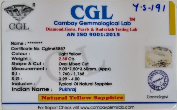 2.58 Carat Natural Yellow Sapphire - Image 2
