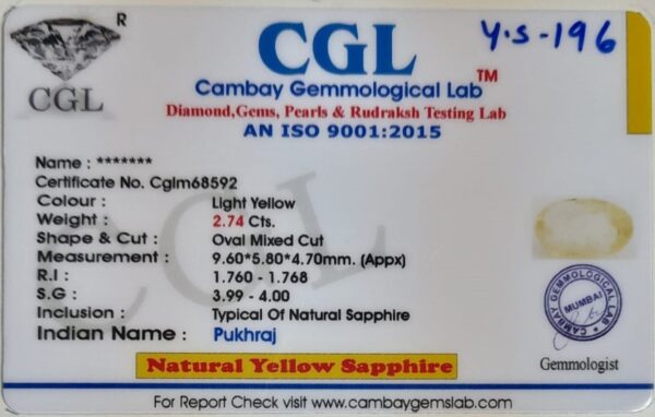 2.74 Carat Natural Yellow Sapphire - Image 2