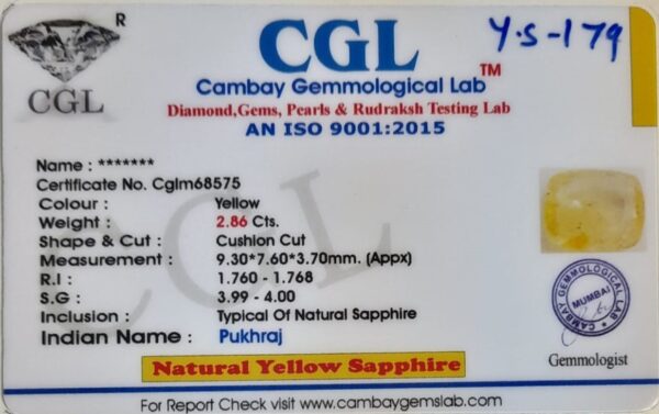 2.86 Carat Natural Yellow Sapphire - Image 2