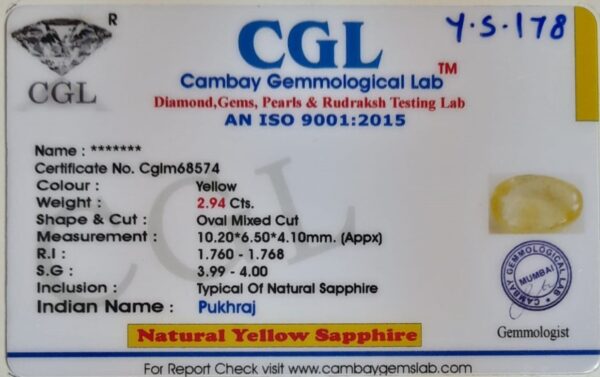 2.94 Carat Natural Yellow Sapphire - Image 2