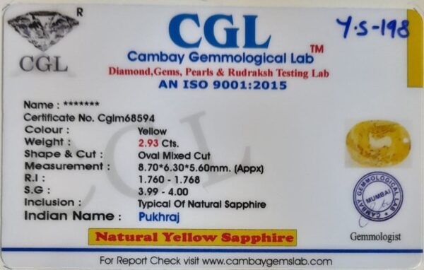 2.93 Carat Natural Yellow Sapphire - Image 2