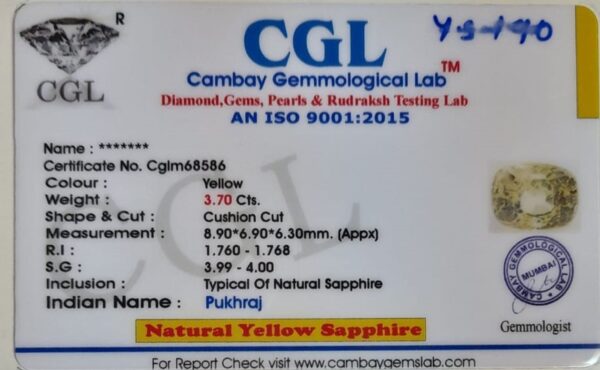 3.70 Carat Natural Yellow Sapphire - Image 2