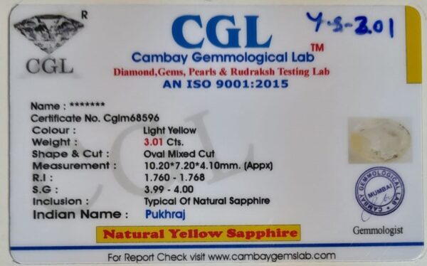 3.01 Carat Natural Yellow Sapphire - Image 2