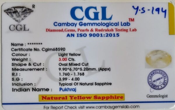 3.00 Carat Natural Yellow Sapphire - Image 2