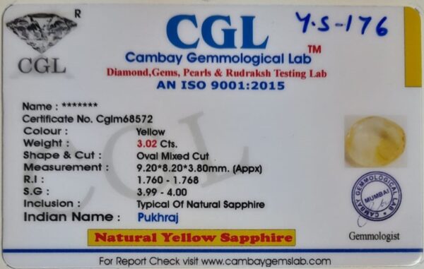 3.02 Carat Natural Yellow Sapphire - Image 2
