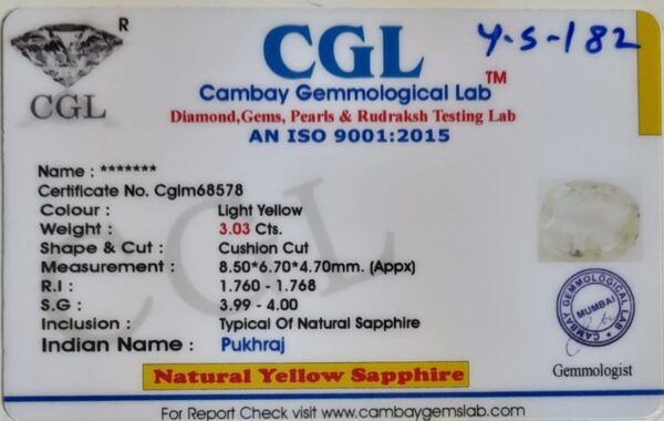 3.03 Carat Natural Yellow Sapphire - Image 2