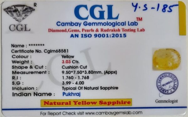 3.03 Carat Natural Yellow Sapphire - Image 2