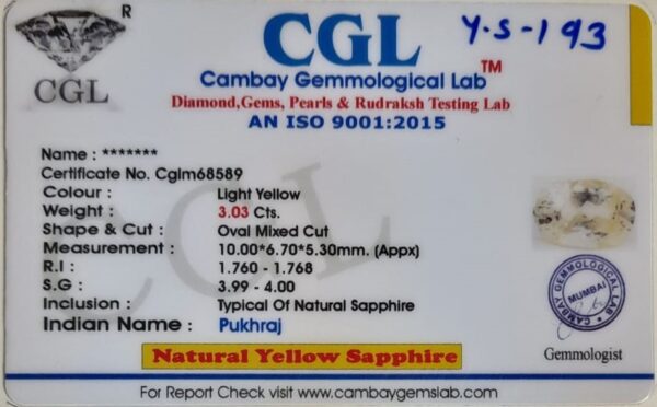 3.03 Carat Natural Yellow Sapphire - Image 2