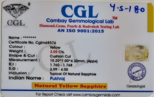 3.05 Carat Natural Yellow Sapphire - Image 2