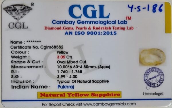 3.05 Carat Natural Yellow Sapphire - Image 2