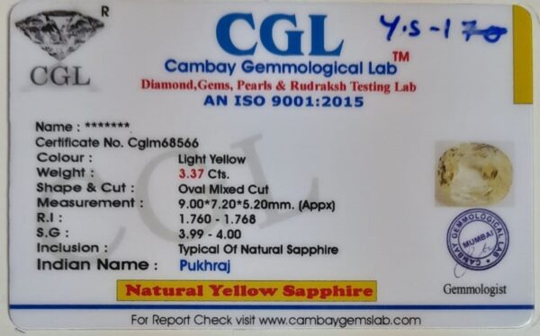 3.37 Carat Natural Yellow Sapphire - Image 2
