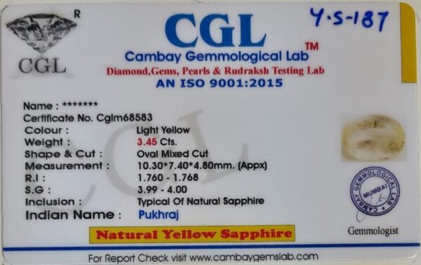 3.45 Carat Natural Yellow Sapphire - Image 2