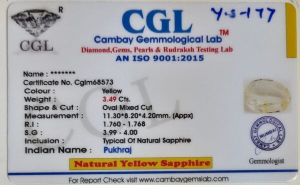 3.49 Carat Natural Yellow Sapphire - Image 2