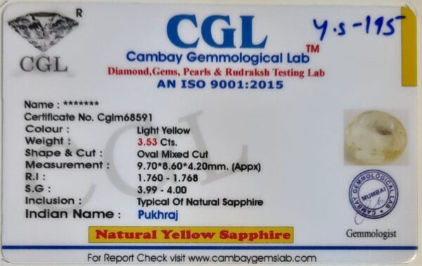 3.53 Carat Natural Yellow Sapphire - Image 2