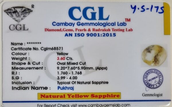 3.60 Carat Natural Yellow Sapphire - Image 2