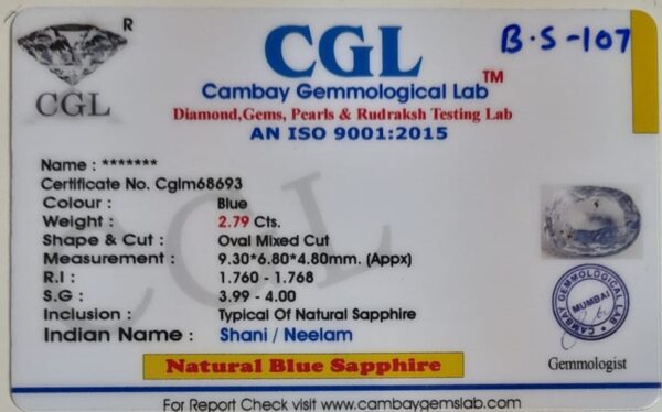 2.79 Carat Natural Blue Sapphire Stone - Image 2