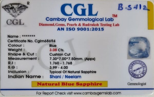 3.08 Carat Natural Blue Sapphire Stone - Image 2