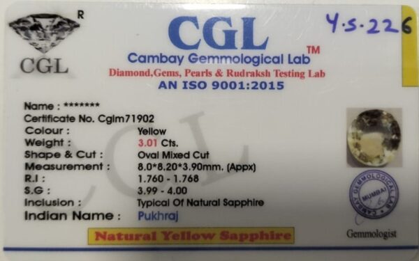 3.01 Carat Natural Yellow Sapphire - Image 2