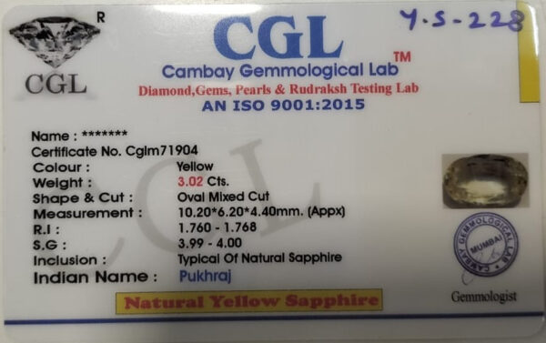 3.02 Carat Natural Yellow Sapphire - Image 2