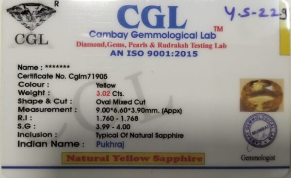 3.02 Carat Natural Yellow Sapphire - Image 2