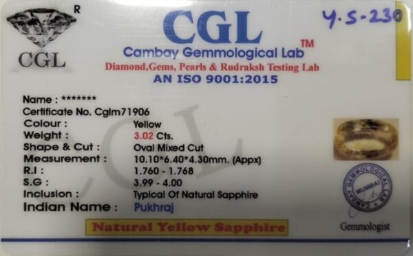 3.02 Carat Natural Yellow Sapphire - Image 2