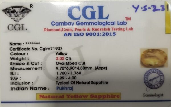 3.02 Carat Natural Yellow Sapphire - Image 2