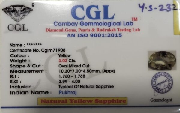 3.03 Carat Natural Yellow Sapphire - Image 2
