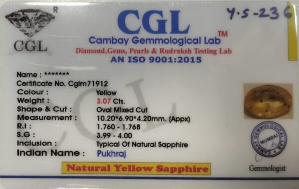 3.07 Carat Natural Yellow Sapphire - Image 2