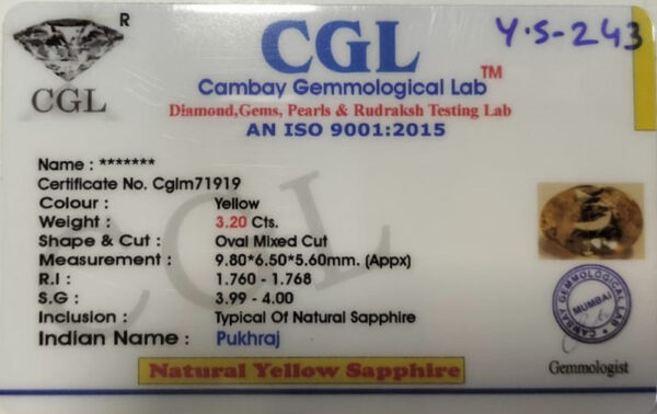 3.20 Carat Natural Yellow Sapphire - Image 2