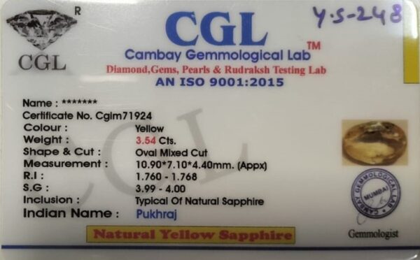 3.54 Carat Natural Yellow Sapphire - Image 2