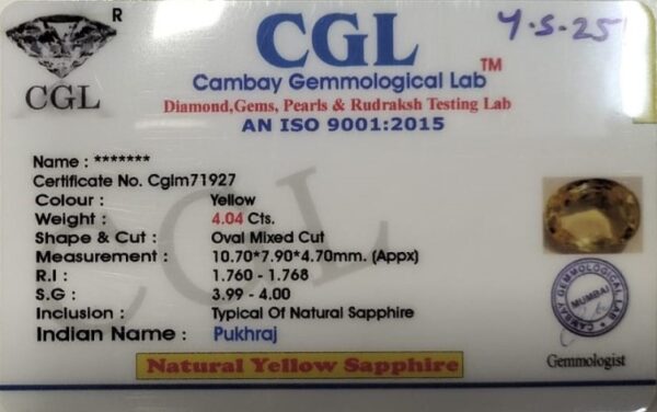 4.04 Carat Natural Yellow Sapphire - Image 2