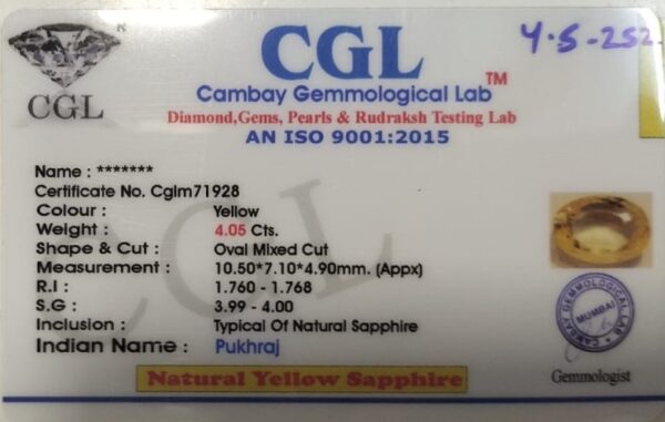 4.05 Carat Natural Yellow Sapphire - Image 2
