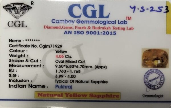 4.06 Carat Natural Yellow Sapphire - Image 2