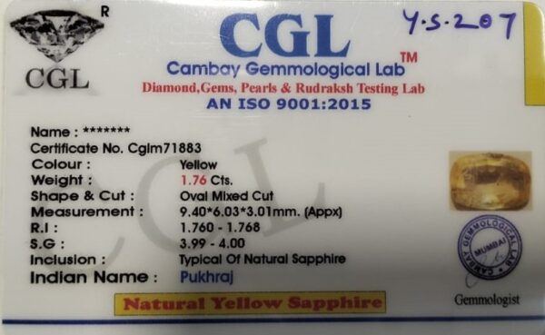 1.76 Carat Natural Yellow Sapphire - Image 2