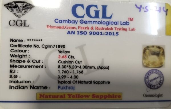 2.68 Carat Natural Yellow Sapphire - Image 2