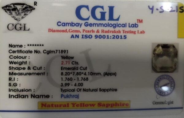 2.71 Carat Natural Yellow Sapphire - Image 2