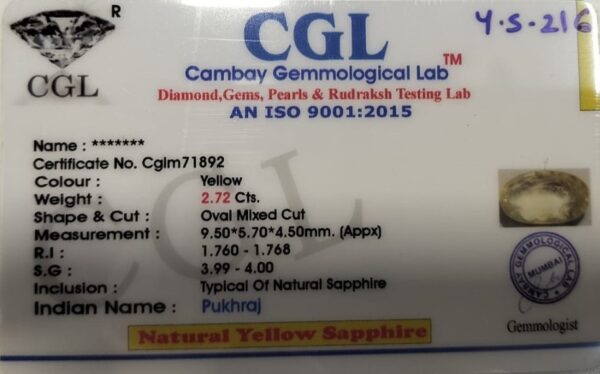 2.72 Carat Natural Yellow Sapphire - Image 2