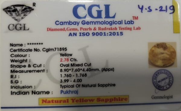2.78 Carat Natural Yellow Sapphire - Image 2