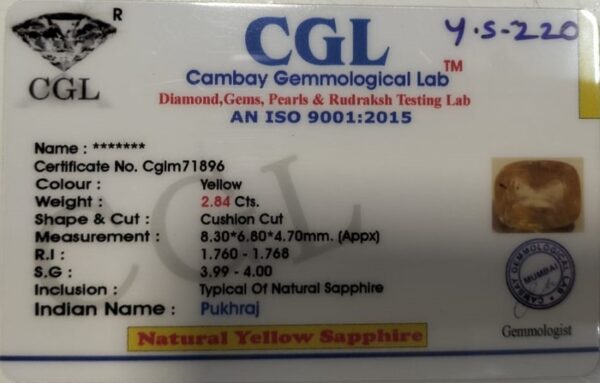 2.84 Carat Natural Yellow Sapphire - Image 2