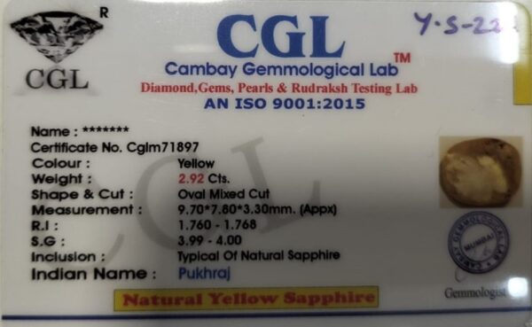 2.92 Carat Natural Yellow Sapphire - Image 2