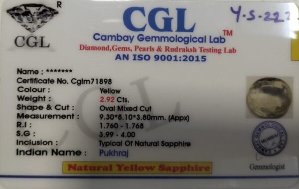 2.92 Carat Natural Yellow Sapphire - Image 2