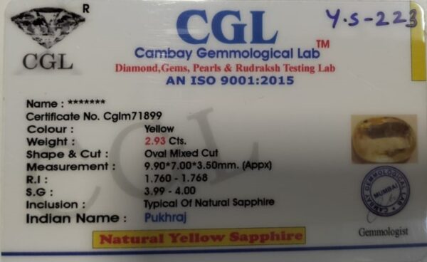 2.93 Carat Natural Yellow Sapphire - Image 2