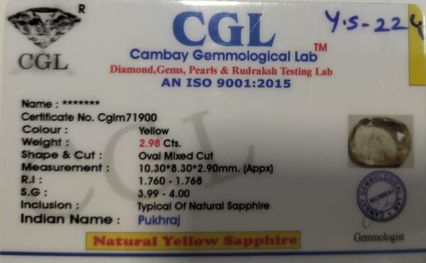 2.98 Carat Natural Yellow Sapphire - Image 2