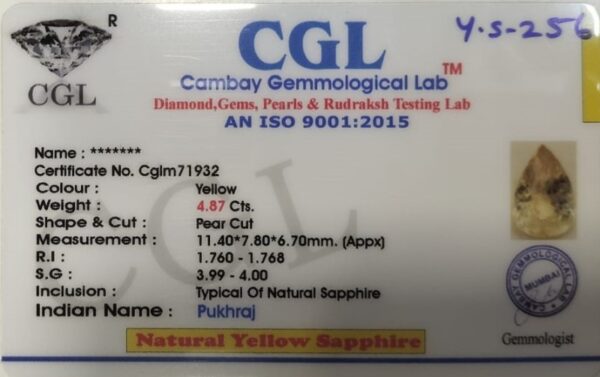 4.87 Carat Natural Yellow Sapphire - Image 2