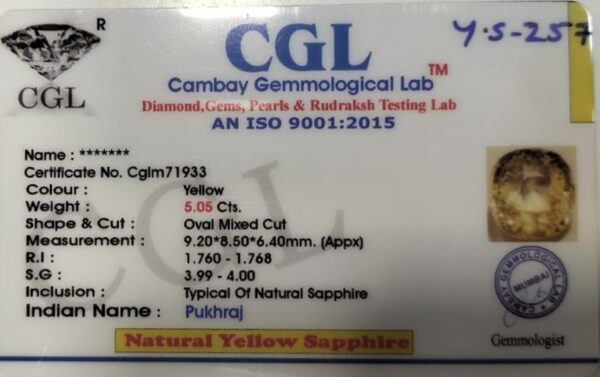 5.05 Carat Natural Yellow Sapphire - Image 2