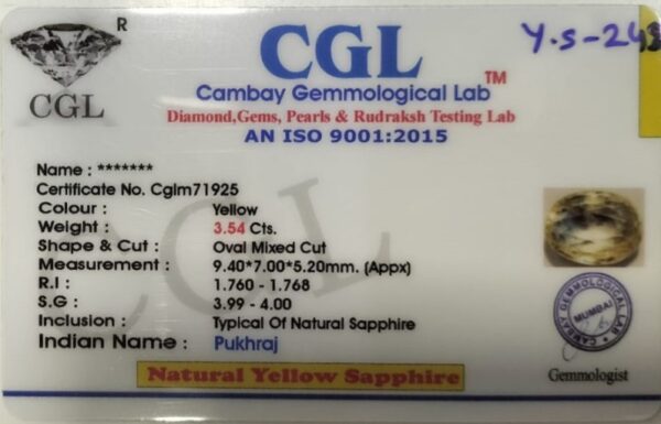 3.54 Carat Natural Yellow Sapphire - Image 2