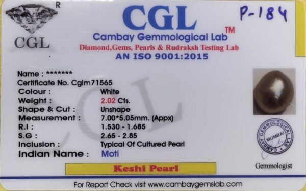 2.02 Carat Natural Keshi Pearl Stone - Image 2